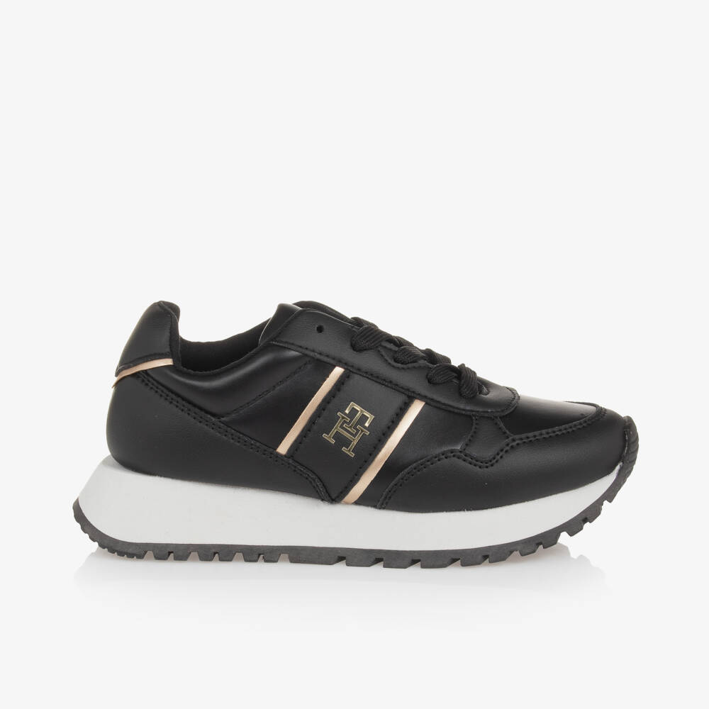 Tommy Hilfiger-Girls Black Monogram Lace Trainers | Childrensalon Outlet