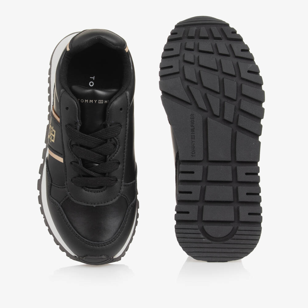 Tommy Hilfiger-Girls Black Monogram Lace Trainers | Childrensalon Outlet