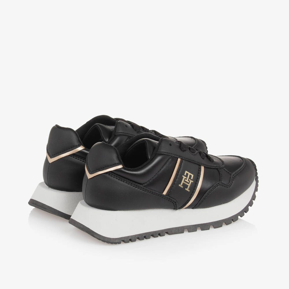 Tommy Hilfiger-Girls Black Monogram Lace Trainers | Childrensalon Outlet