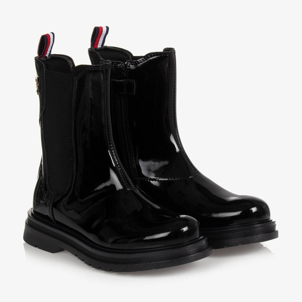 Tommy Hilfiger - Girls Black Patent Boots | Childrensalon