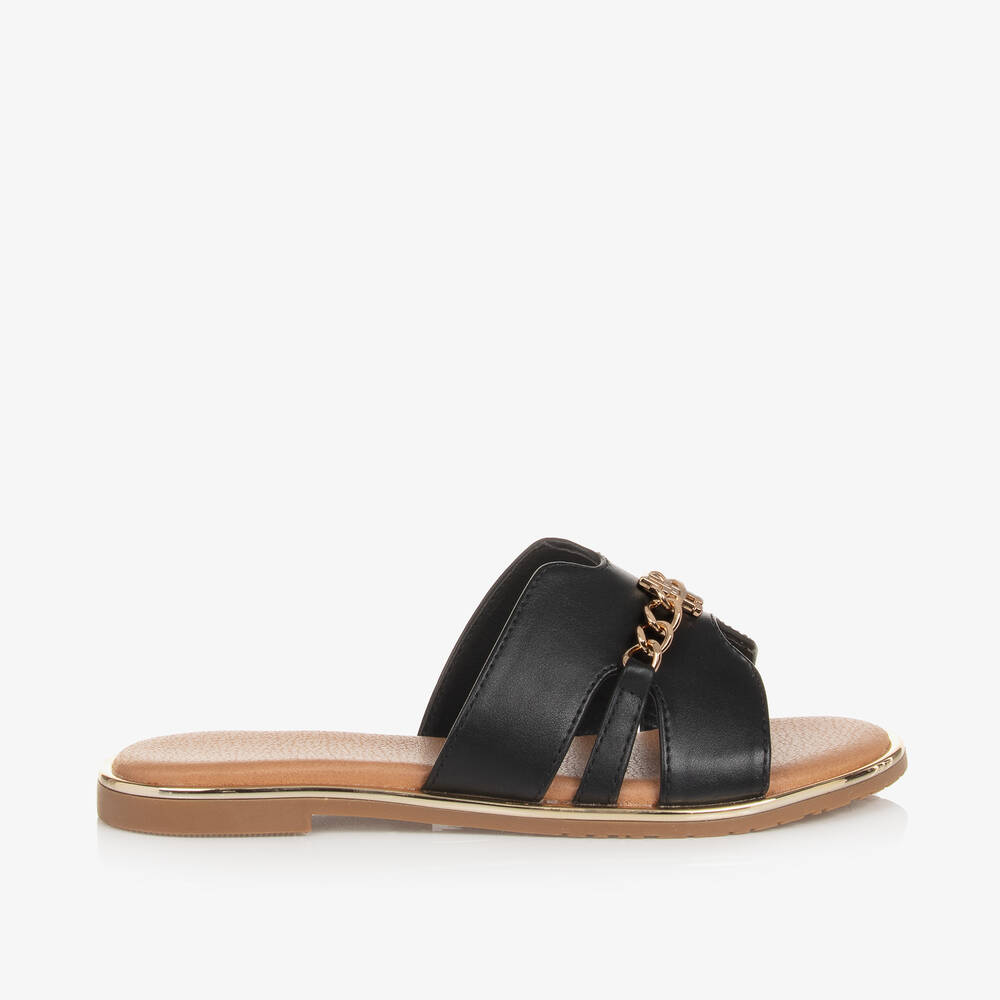 Tommy Hilfiger Girls Black TH Monogram Sliders Childrensalon Outlet