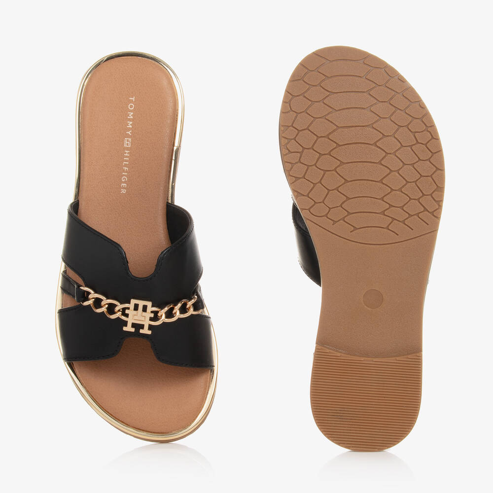 Tommy Hilfiger-Girls Black TH Monogram Sliders | Childrensalon Outlet