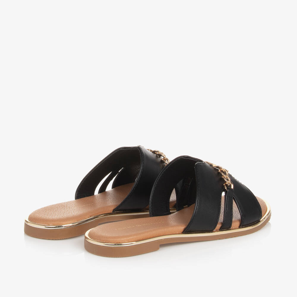 Tommy Hilfiger-Girls Black TH Monogram Sliders | Childrensalon Outlet