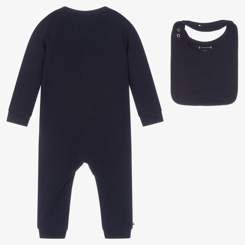 Tommy Hilfiger-Girls Blue Cotton Babysuit & Bib Set | Childrensalon Outlet