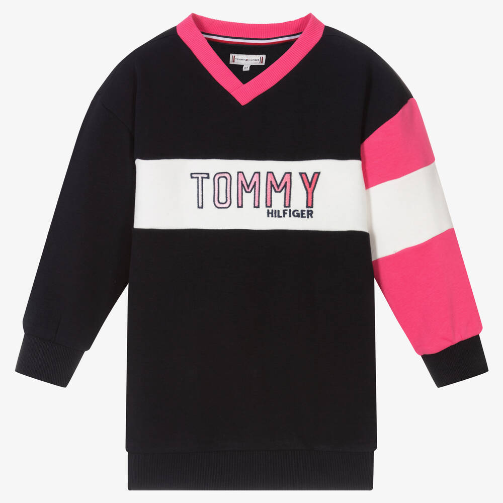 Tommy Hilfiger - فستان قطن جيرسي لون كحلي وزهري وأبيض | Childrensalon