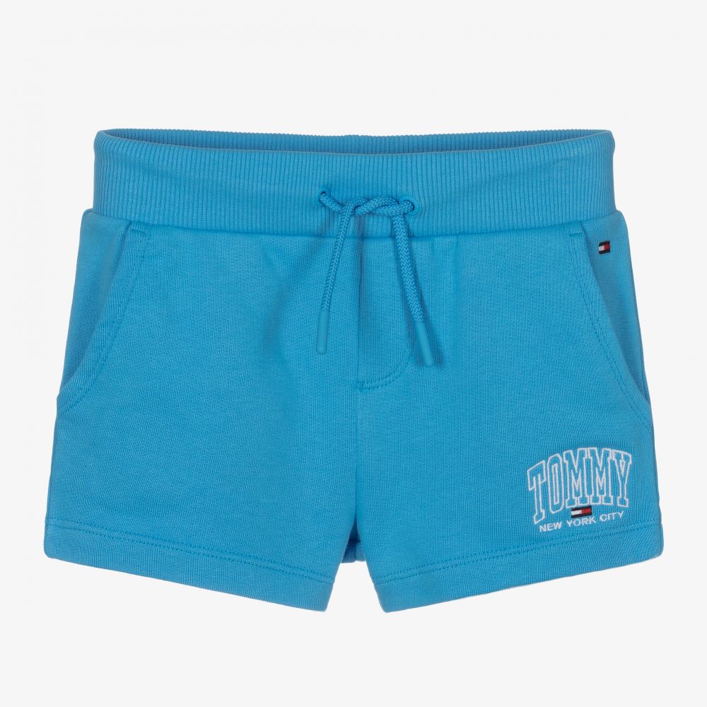 Tommy Hilfiger - Girls Blue Cotton Logo Shorts  | Childrensalon