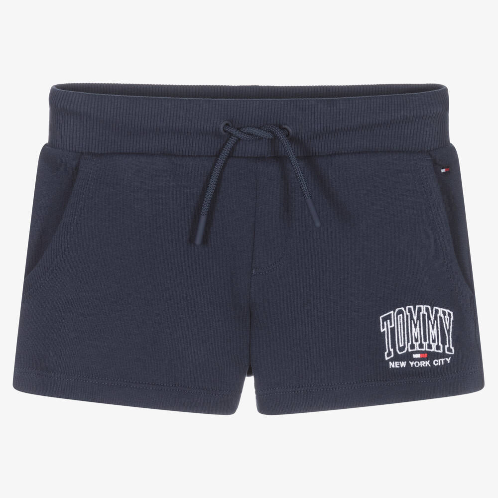 Tommy Hilfiger - Girls Blue Cotton Logo Shorts | Childrensalon