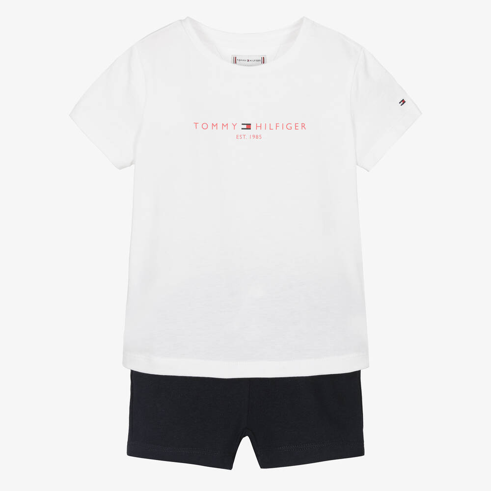 Tommy Hilfiger - Girls Blue Cotton Logo Shorts Set | Childrensalon