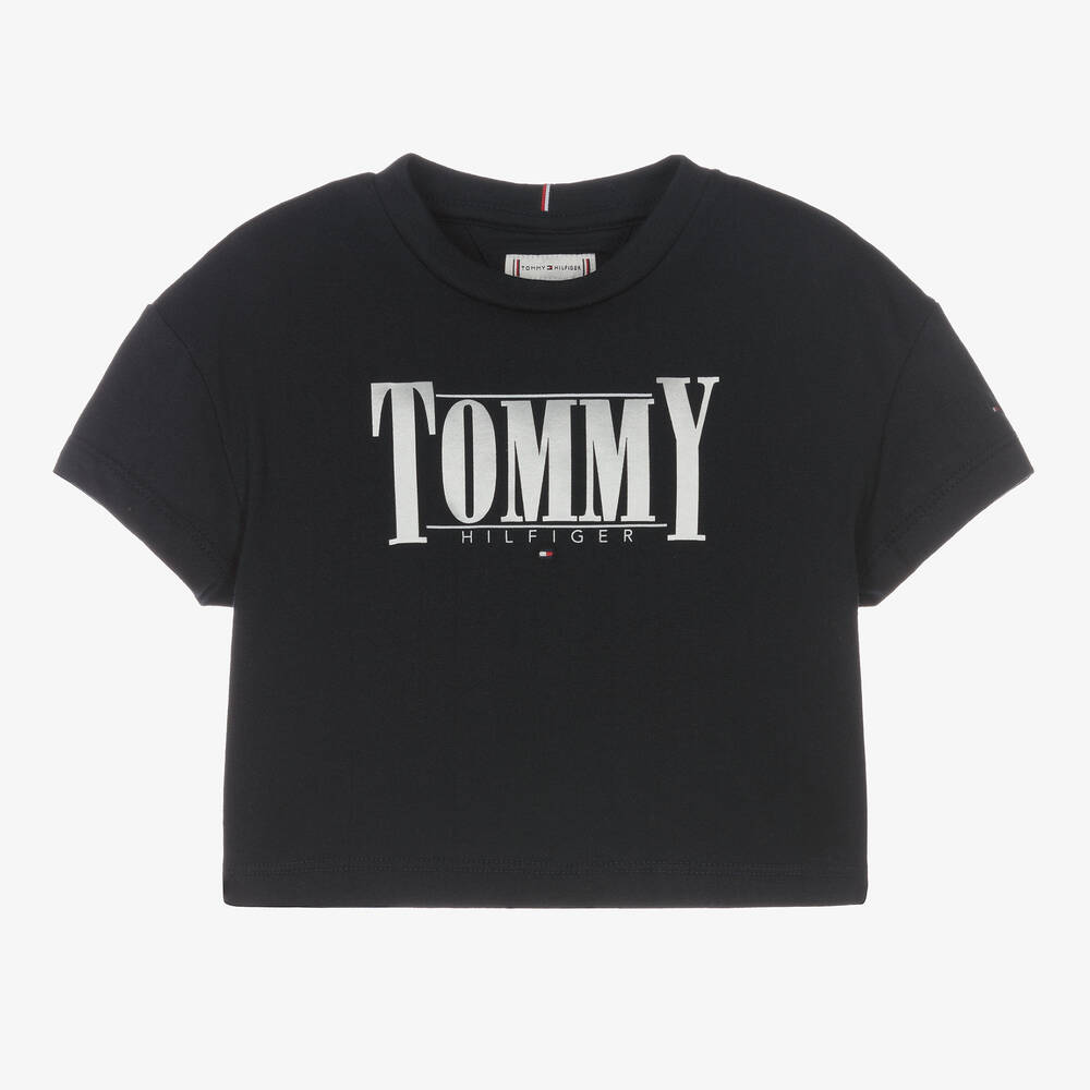 Tommy Hilfiger - Girls Blue Cotton Logo T-Shirt | Childrensalon
