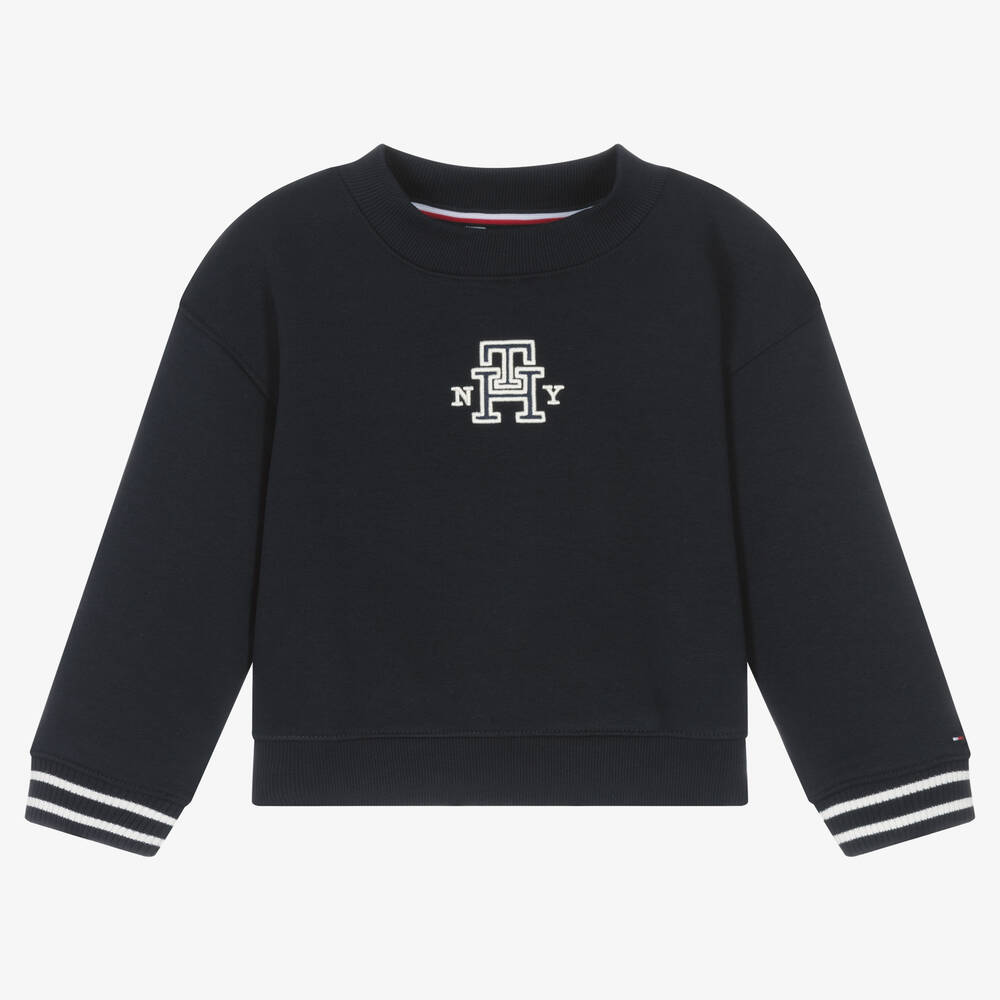Tommy Hilfiger - Girls Blue Cotton Monogram Sweatshirt | Childrensalon