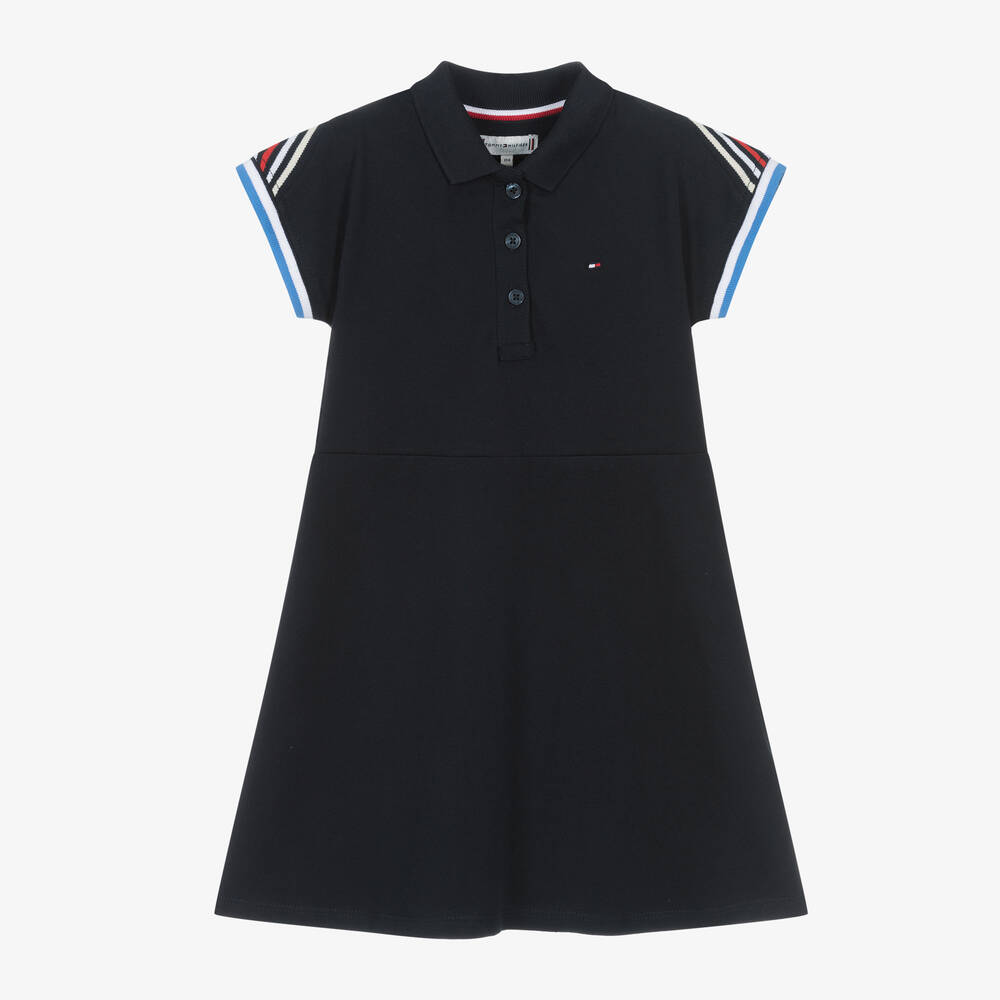 Tommy Hilfiger-Girls Blue Cotton Piqué Polo Dress | Childrensalon Outlet