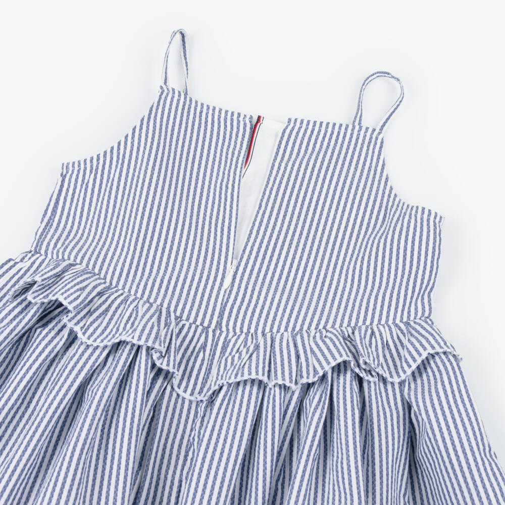 Tommy Hilfiger-Girls Blue Cotton Ruffle Dress | Childrensalon Outlet