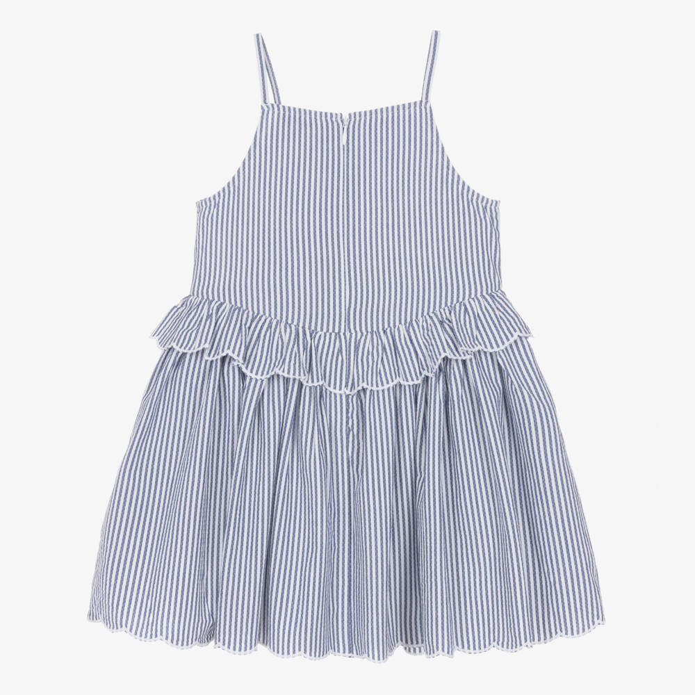 Tommy Hilfiger-Girls Blue Cotton Ruffle Dress | Childrensalon Outlet