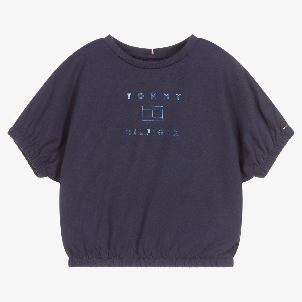 Tommy Hilfiger - Girls Blue Cotton T-Shirt | Childrensalon
