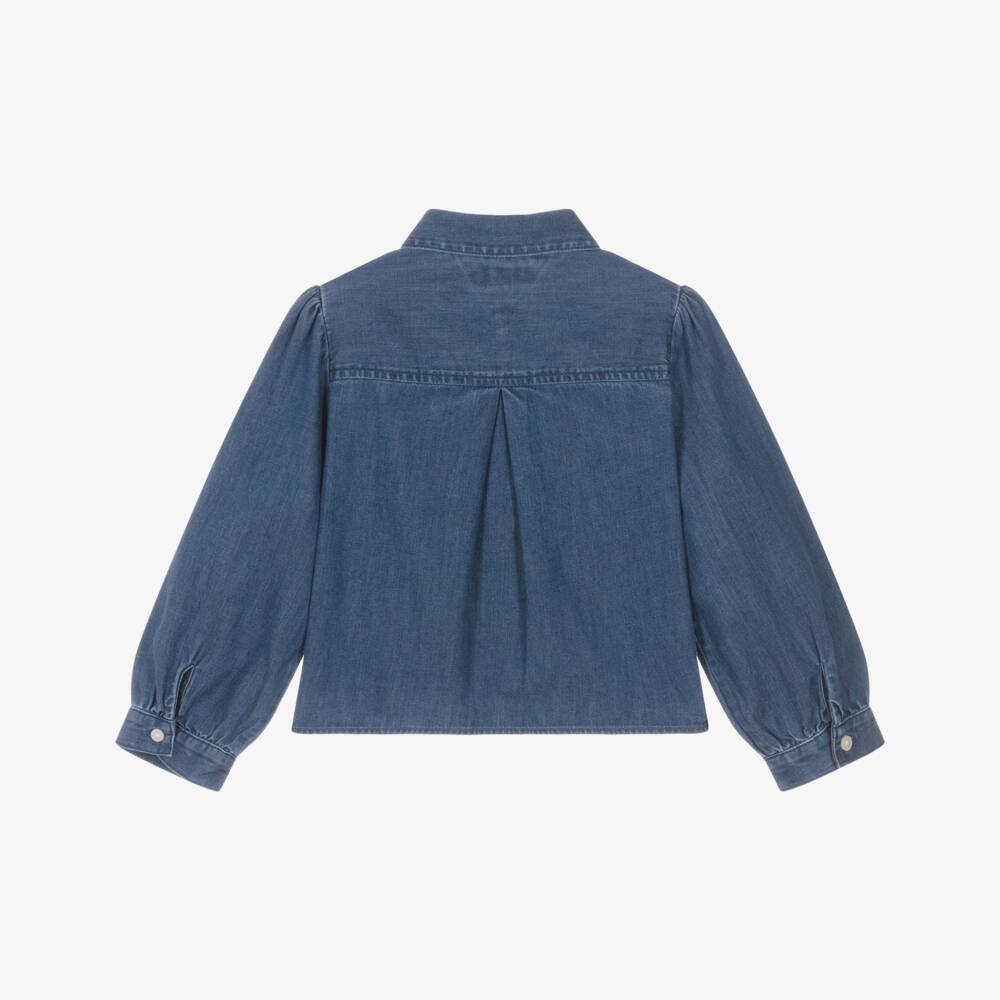 Tommy Hilfiger-Girls Blue Denim Blouse with Embroidered Collar | Childrensalon Outlet