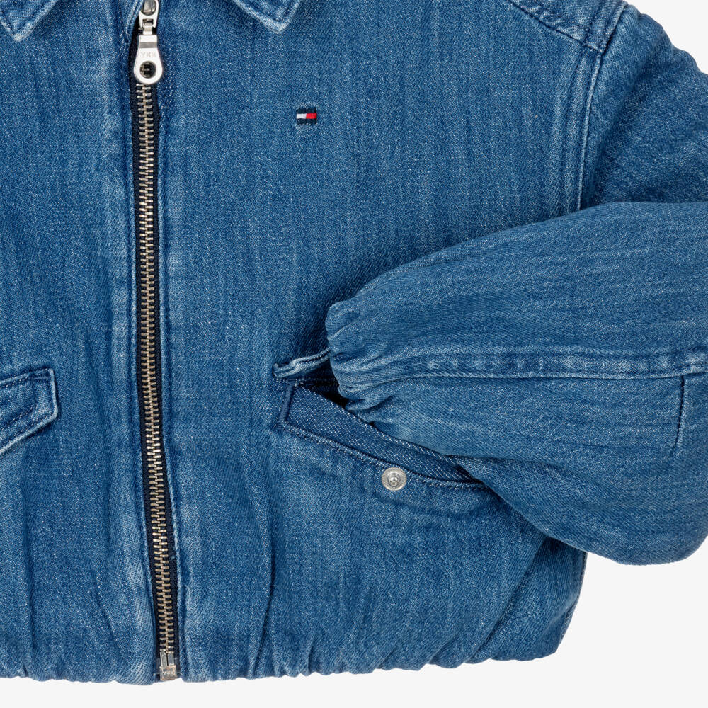 Tommy Hilfiger-Girls Blue Denim Jacket with Flag & Monotype Logos | Childrensalon Outlet