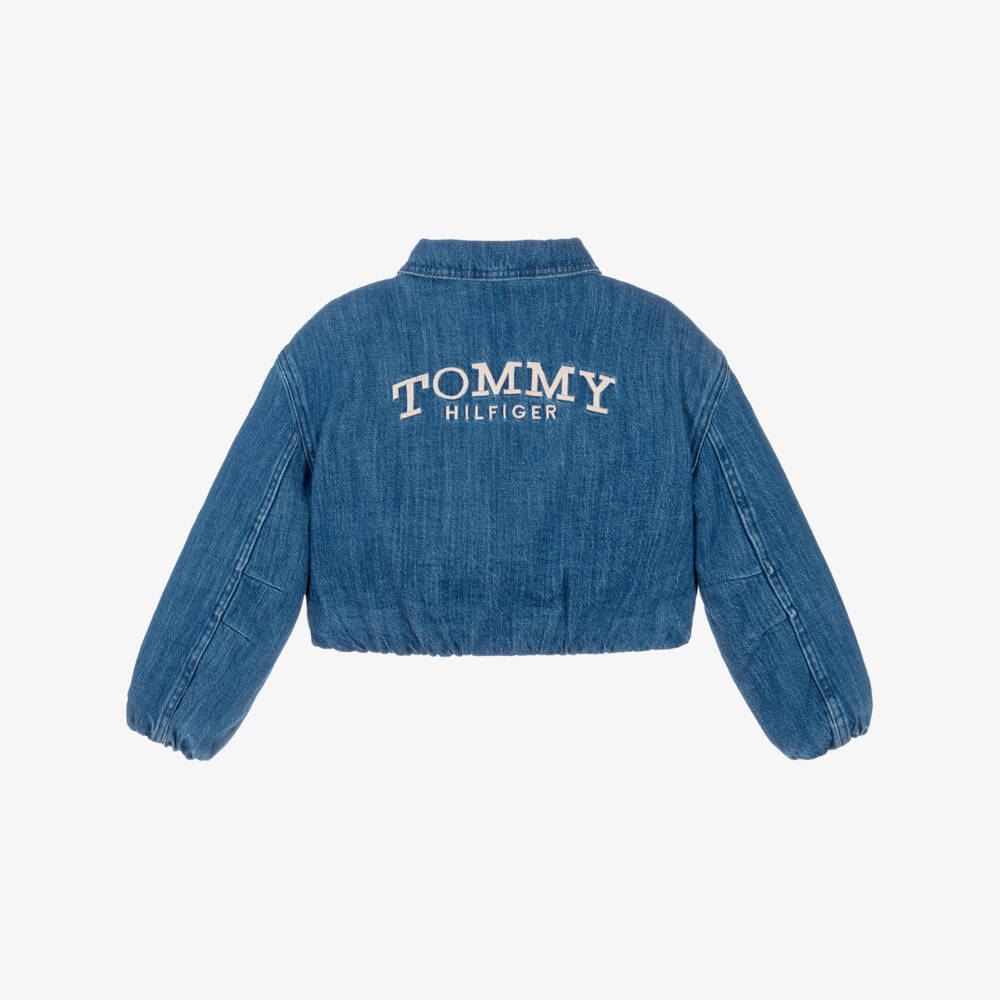 Tommy Hilfiger-Girls Blue Denim Jacket with Flag & Monotype Logos | Childrensalon Outlet