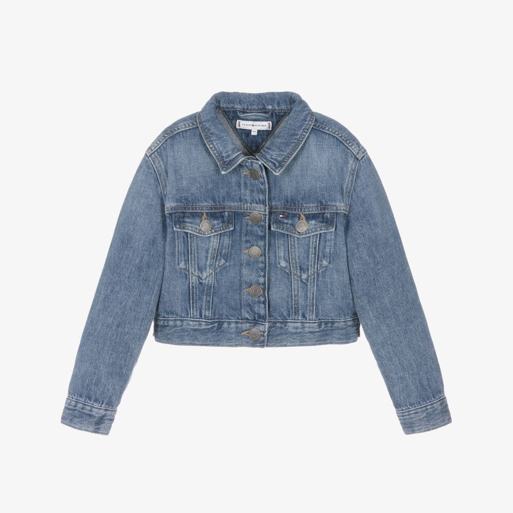 Tommy Hilfiger-Girls Blue Denim Jacket with Star Flag Logo | Childrensalon Outlet