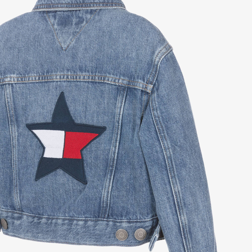 Tommy Hilfiger-Girls Blue Denim Jacket with Star Flag Logo | Childrensalon Outlet