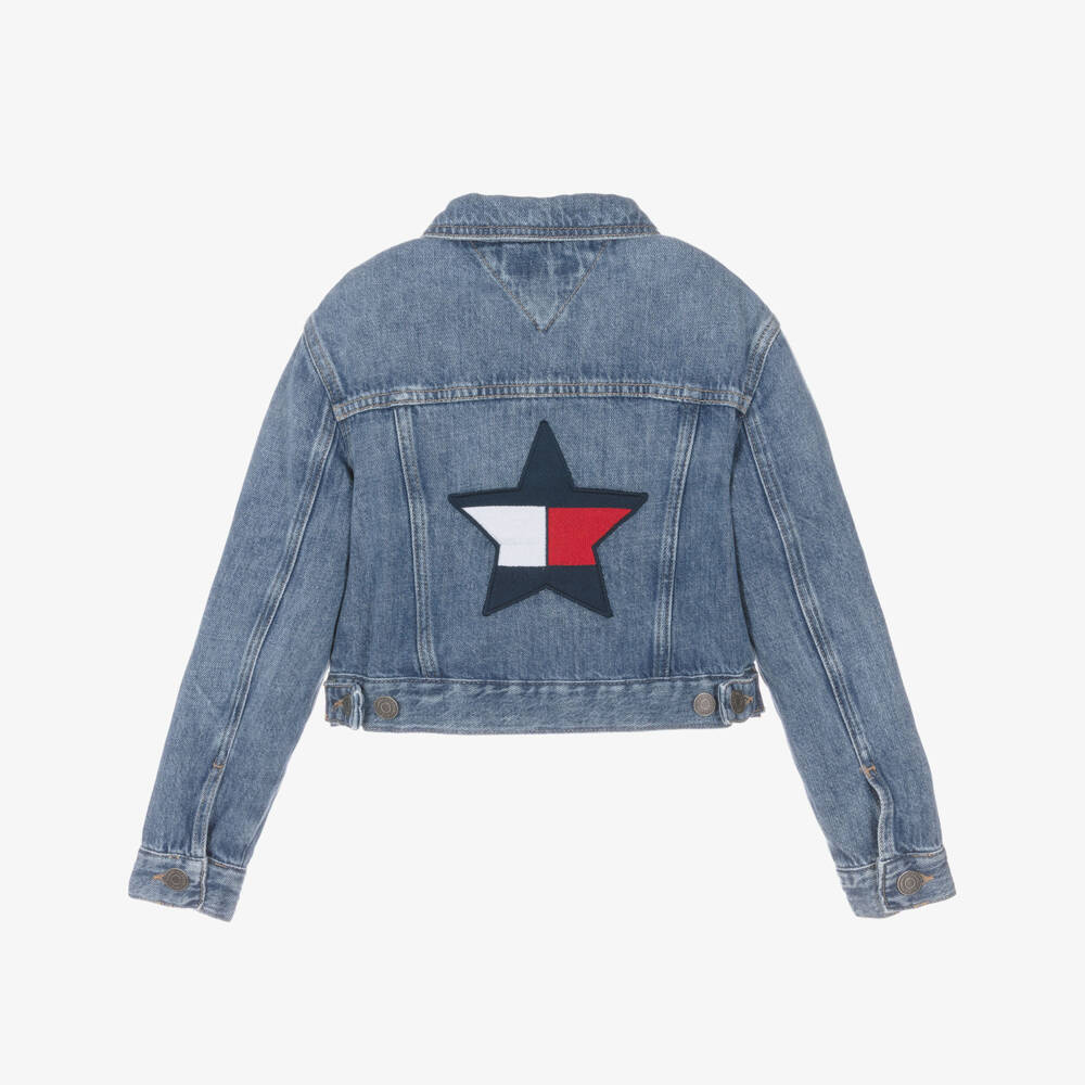 Tommy Hilfiger-Girls Blue Denim Jacket with Star Flag Logo | Childrensalon Outlet