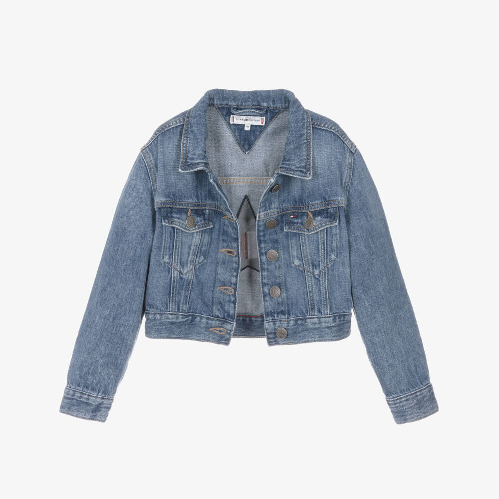 Tommy Hilfiger-Girls Blue Denim Jacket with Star Flag Logo | Childrensalon Outlet