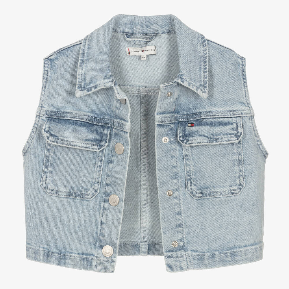 Tommy Hilfiger Girls Blue Denim Sleeveless Jacket