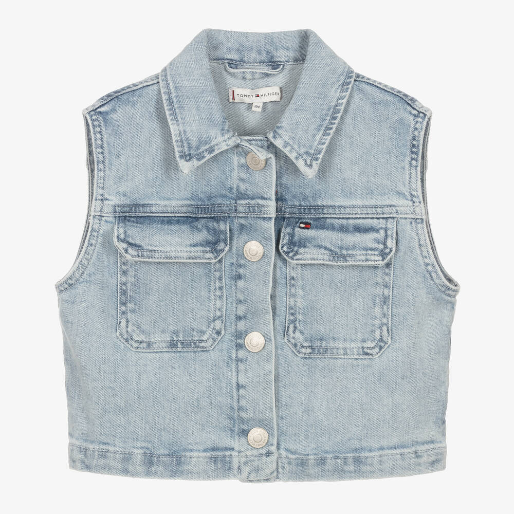 Tommy Hilfiger - Girls Blue Denim Sleeveless Jacket | Childrensalon