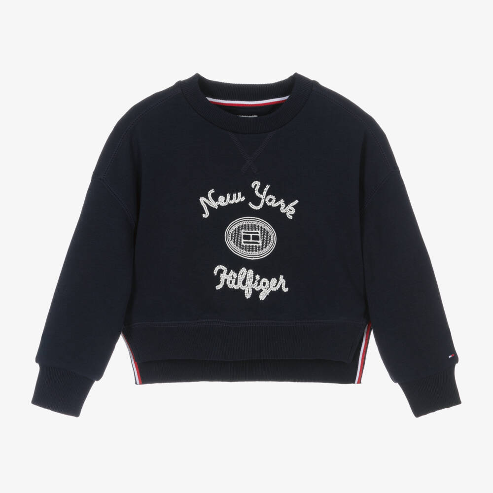 Tommy Hilfiger-Синий хлопковый свитшот с бисером для девочек | Childrensalon Outlet