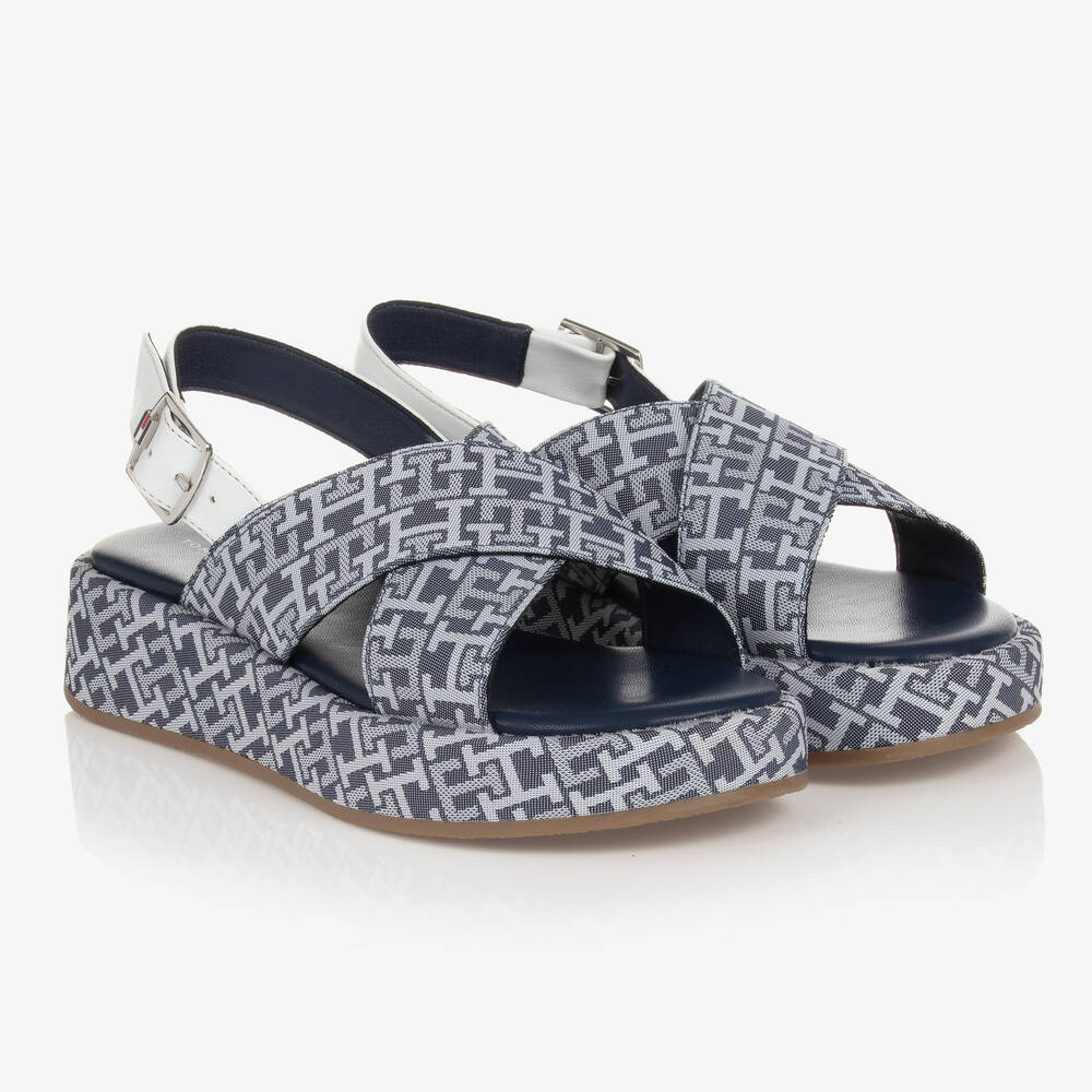 Tommy Hilfiger - Blaue Stoff-Wedges mit Kreuzriemen | Childrensalon