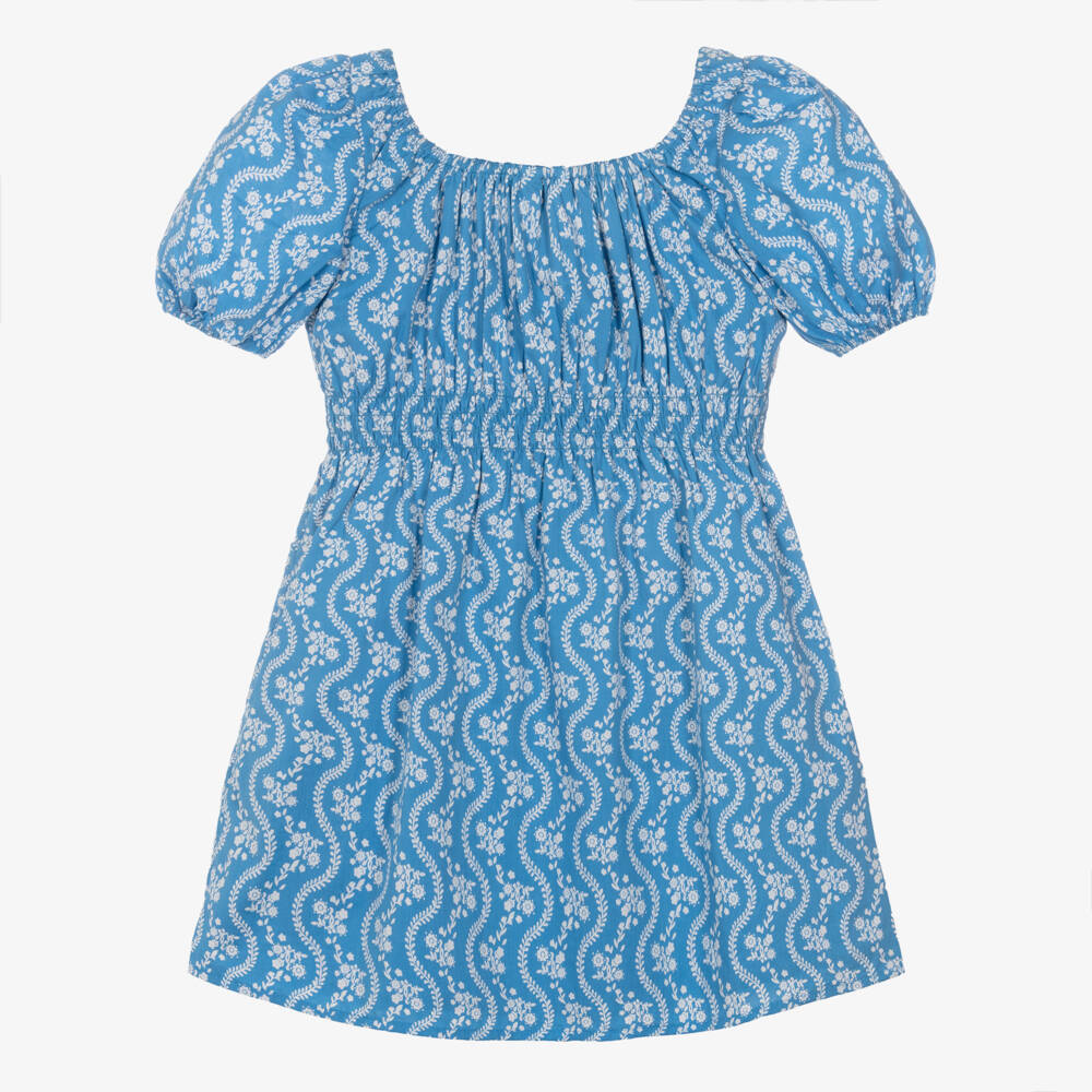 Tommy Hilfiger-Платье из хлопка с цветочным узором синее для девочек | Childrensalon Outlet