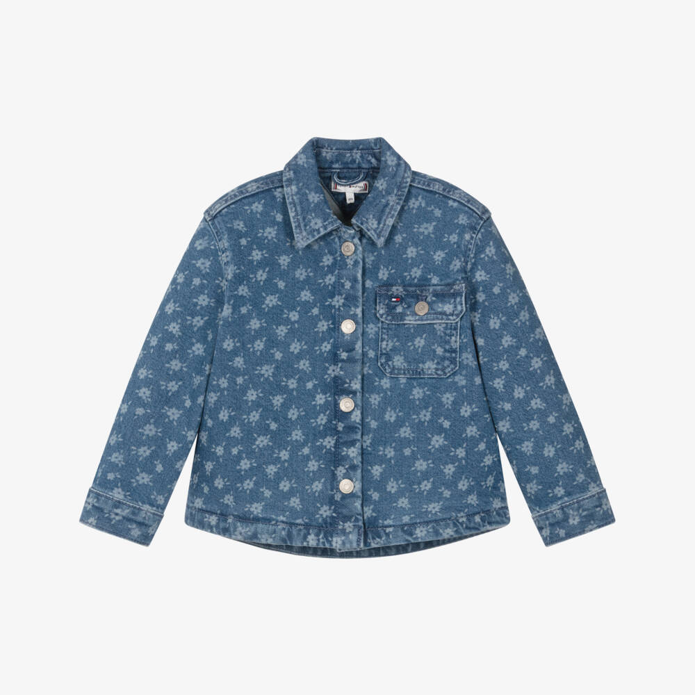 Tommy Hilfiger-Джинсовая рубашка с цветочным принтом синяя для девочек | Childrensalon Outlet
