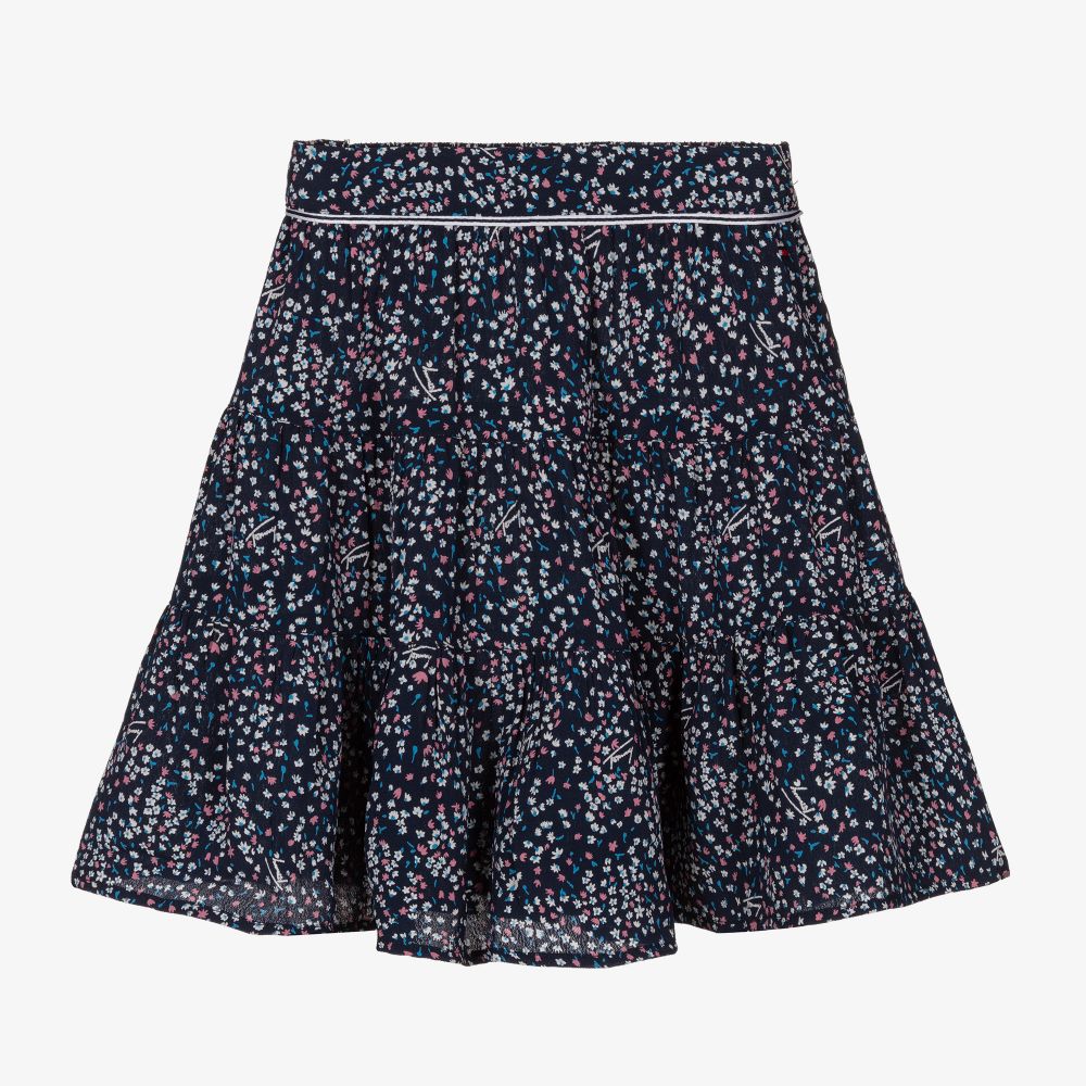 Tommy Hilfiger - Girls Blue Floral Logo Skirt | Childrensalon