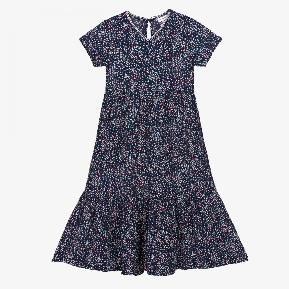 Tommy Hilfiger - Girls Blue Floral Midi Dress | Childrensalon