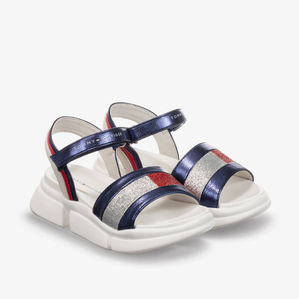 Tommy Hilfiger - Girls Blue Glitter Sandals | Childrensalon