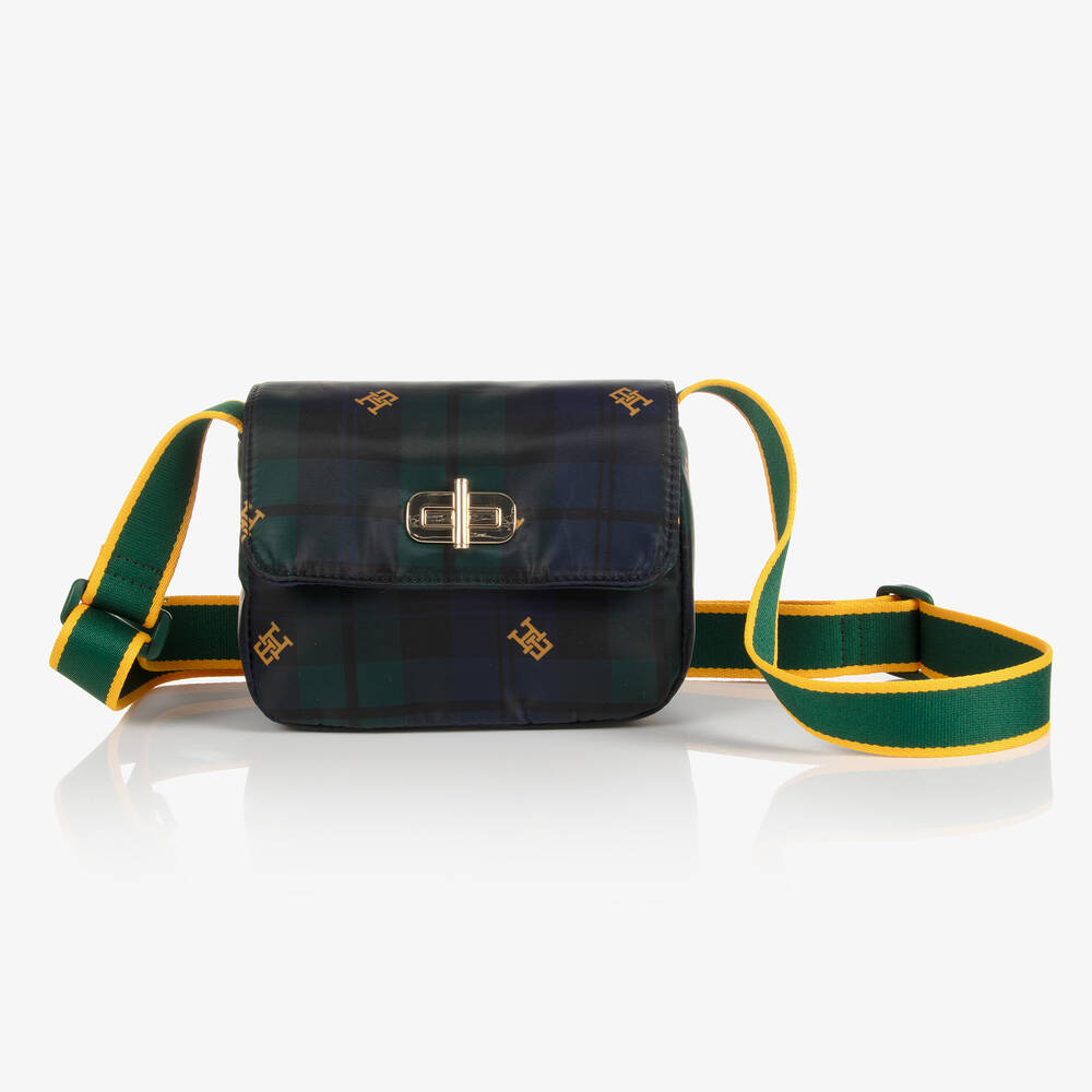 Tommy Hilfiger - Girls Blue & Green Check Monogram Bag (17cm) | Childrensalon