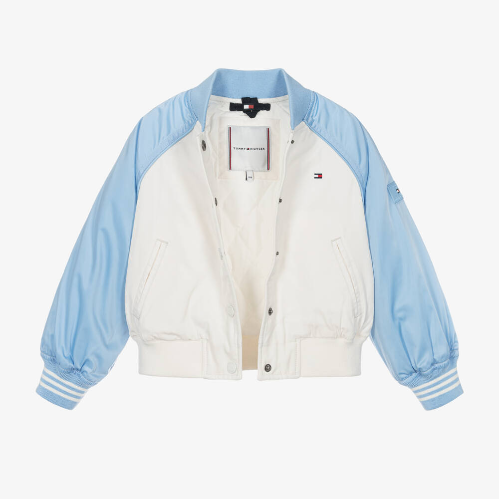 Tommy Hilfiger-جاكيت بومبر فارسيتي لون أزرق وعاجي للبنات | Childrensalon Outlet