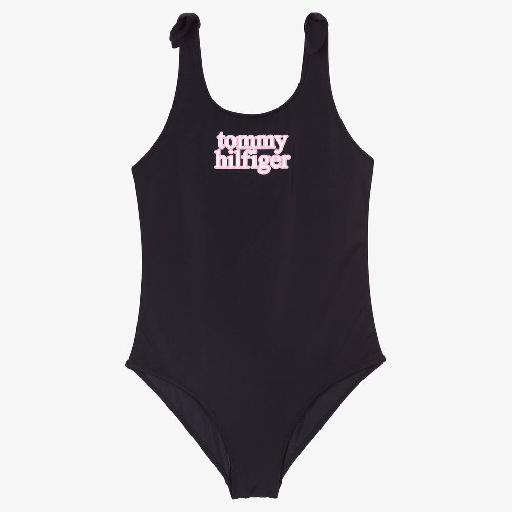 Tommy Hilfiger - Girls Blue Logo Swimsuit | Childrensalon