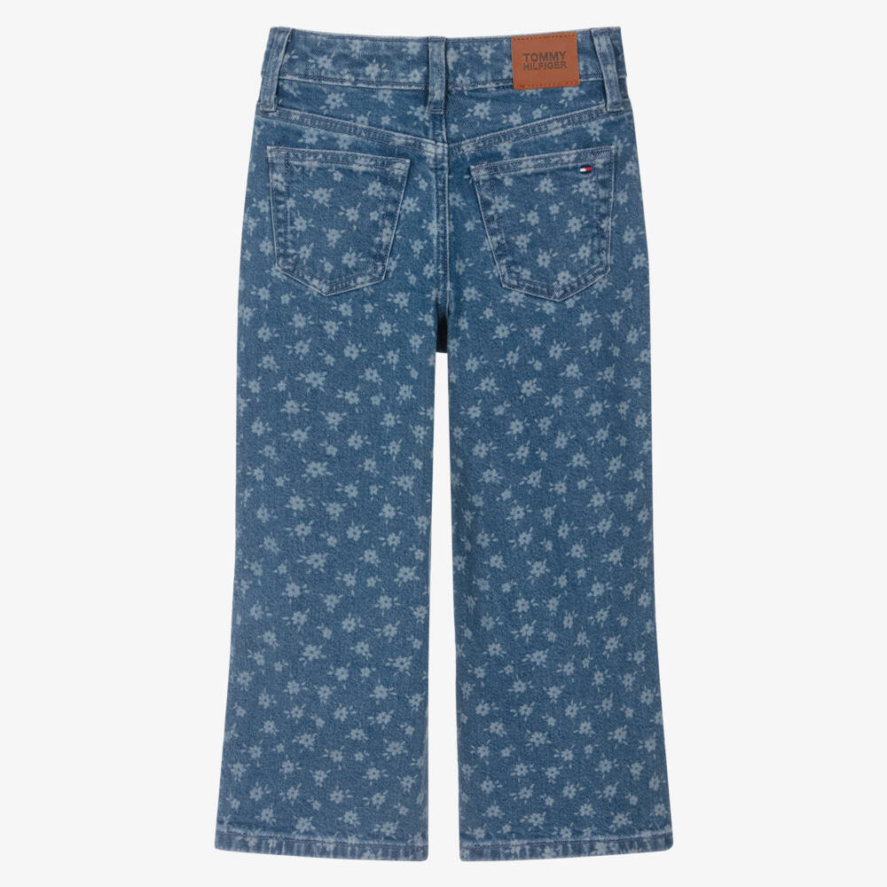 Tommy Hilfiger-Girls Blue Mabel Wide Leg Floral Denim Jeans | Childrensalon Outlet