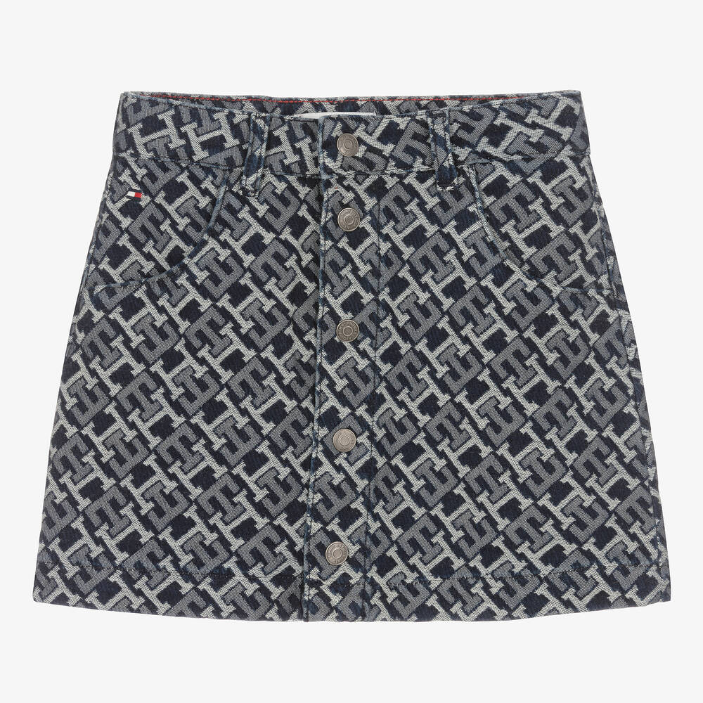 Tommy Hilfiger - Girls Blue Monogram Denim Skirt | Childrensalon