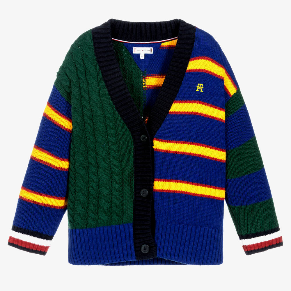 Tommy Hilfiger - Blaue Strickjacke mit Streifen (M) | Childrensalon