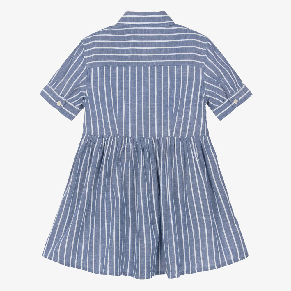 Tommy Hilfiger-Girls Blue Pinstripe Linen & Cotton Dress | Childrensalon Outlet