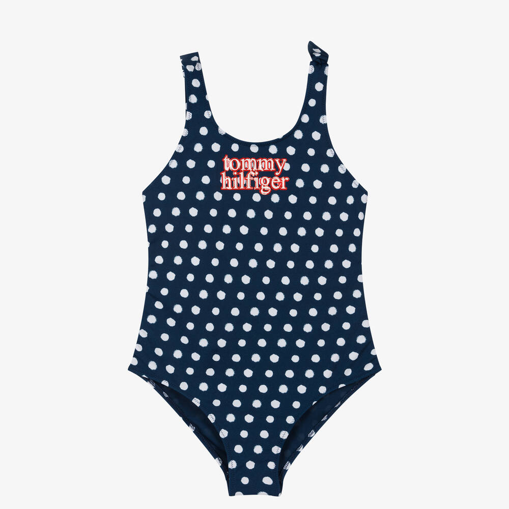 Tommy Hilfiger - Girls Blue Polka Dot Swimsuit | Childrensalon