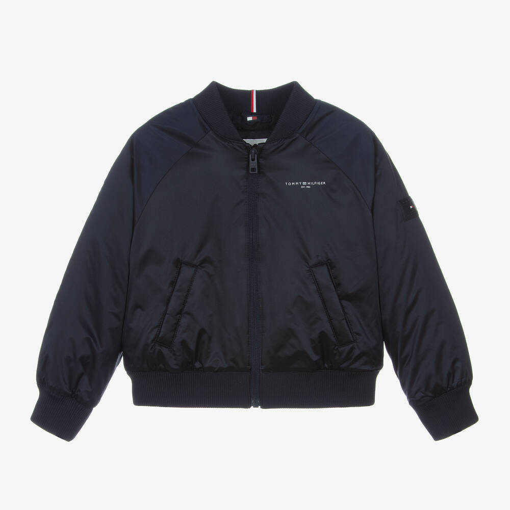 Tommy Hilfiger-Girls Blue Satin Bomber Jacket | Childrensalon Outlet