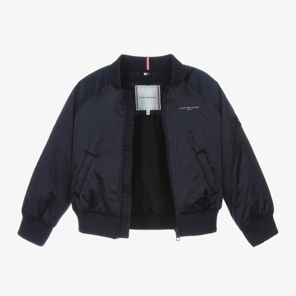Tommy Hilfiger-Girls Blue Satin Bomber Jacket | Childrensalon Outlet