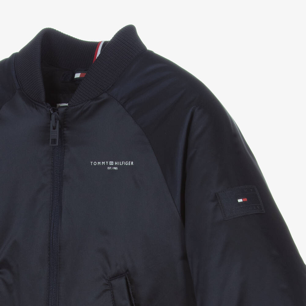 Tommy Hilfiger-Girls Blue Satin Bomber Jacket | Childrensalon Outlet