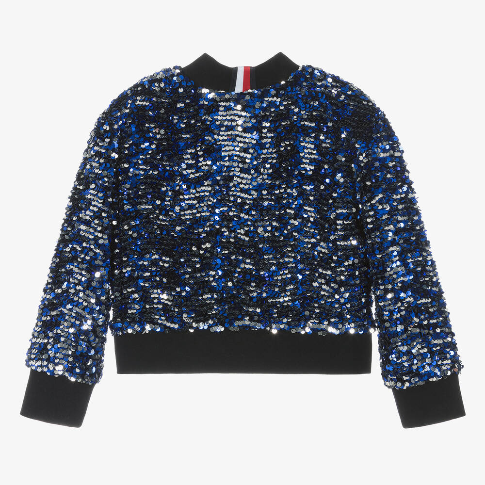 Tommy Hilfiger Girls Blue Sequin Bomber Jacket