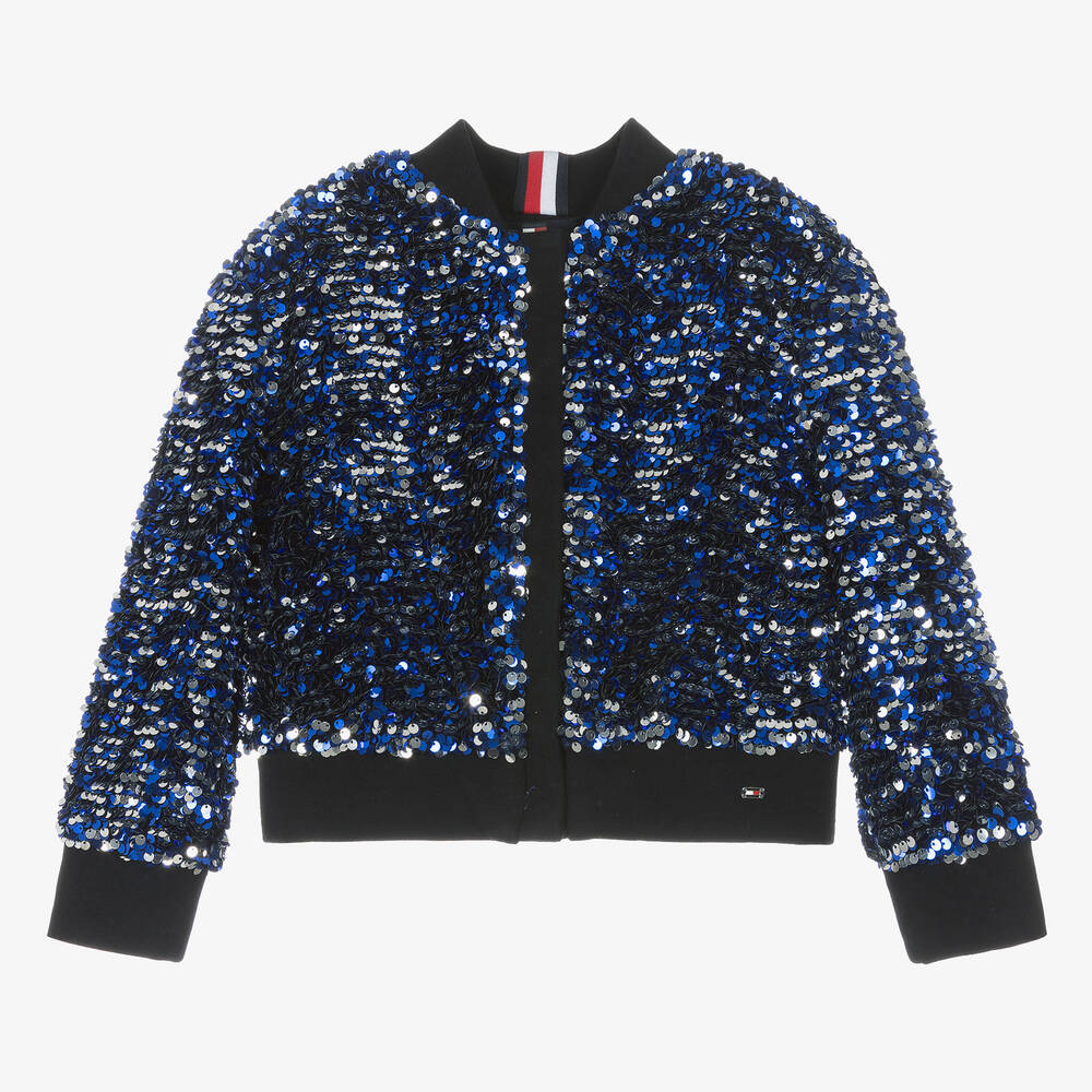 Tommy Hilfiger - Blaue Bomberjacke mit Pailletten | Childrensalon