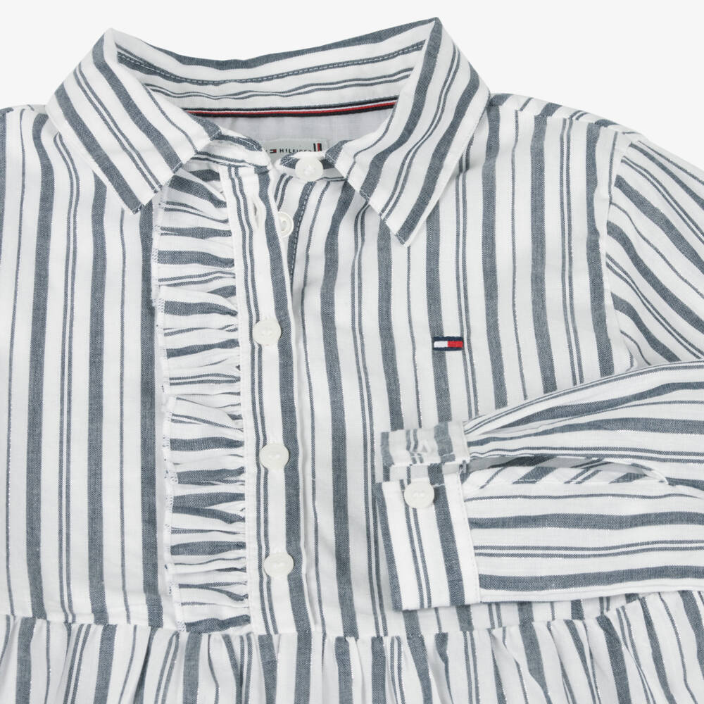 Tommy Hilfiger-Girls Blue Striped Cotton Dress | Childrensalon Outlet