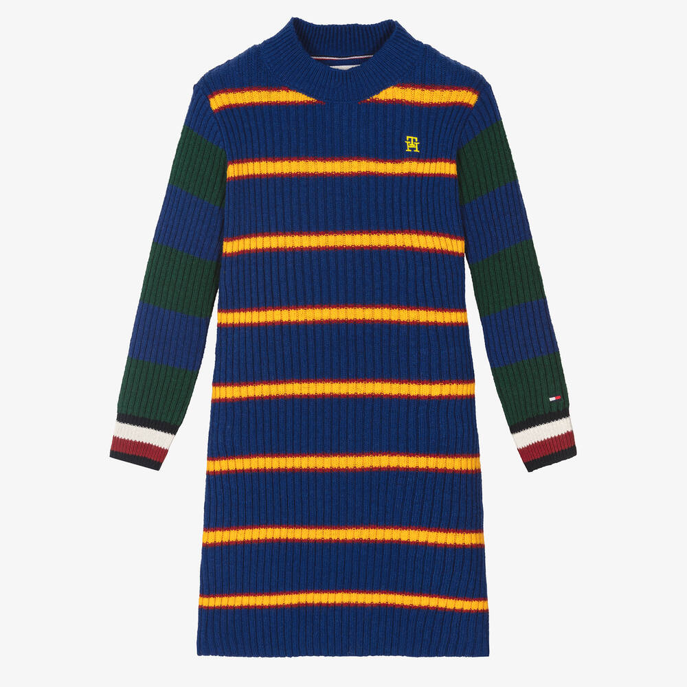 Tommy Hilfiger - Blaues Baumwollstrick-Streifenkleid | Childrensalon