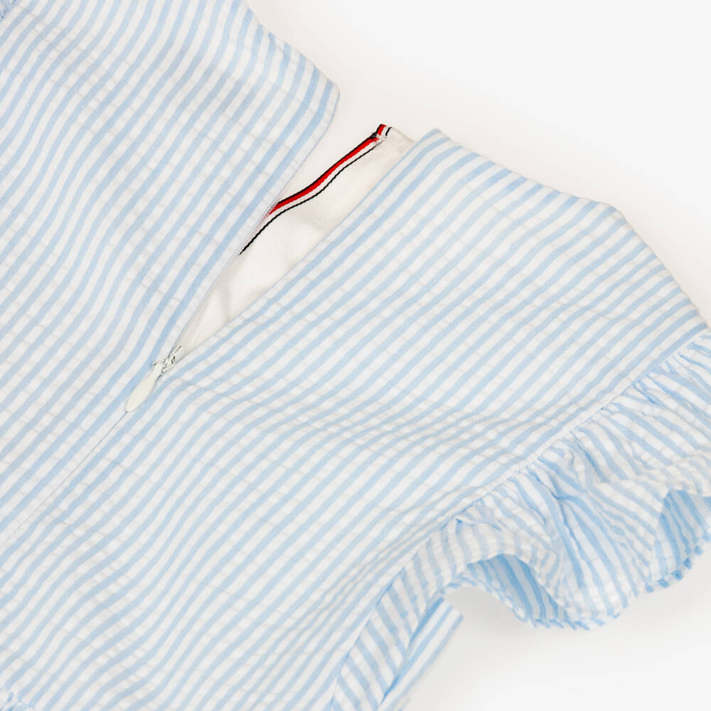 Tommy Hilfiger-Girls Blue Striped Cotton Seersucker Dress | Childrensalon Outlet